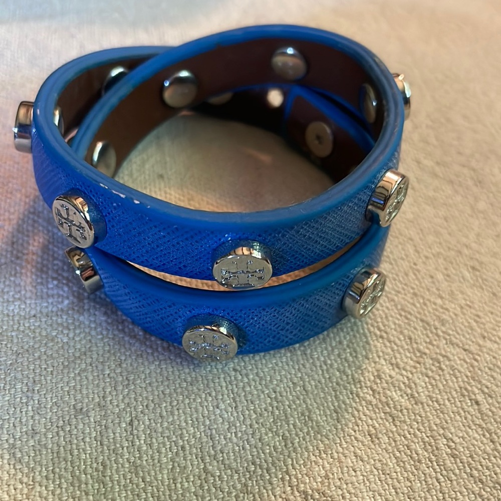 Tory Burch Royal Parrot Blue Textured Double Wrap Bracelet NWT
